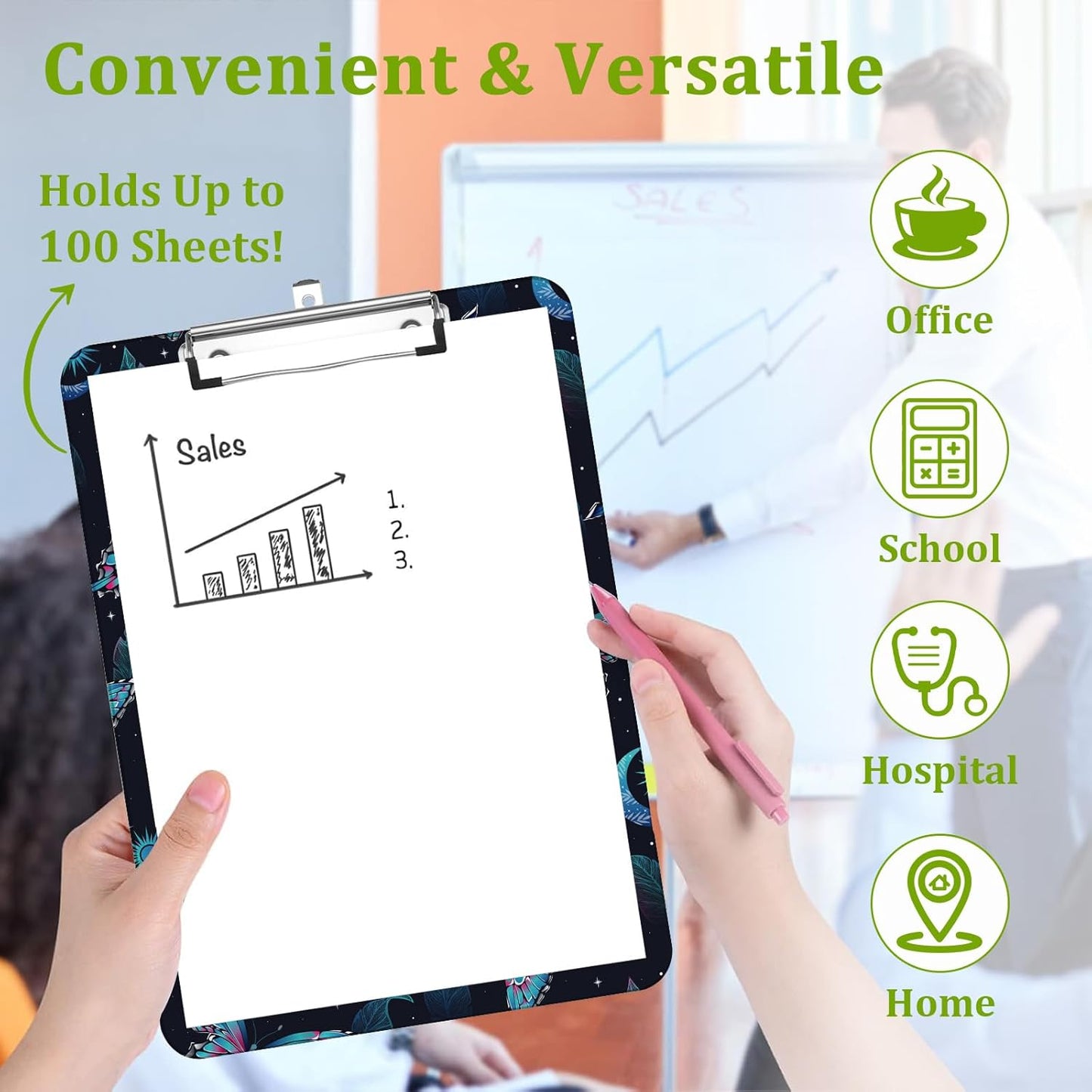 Butterfly Clipboard,Decorative Moon Acrylic Clipboard with Low Profile Metal Clip for Office,School,Teachers,Students Standard Letter Size 9x12.5