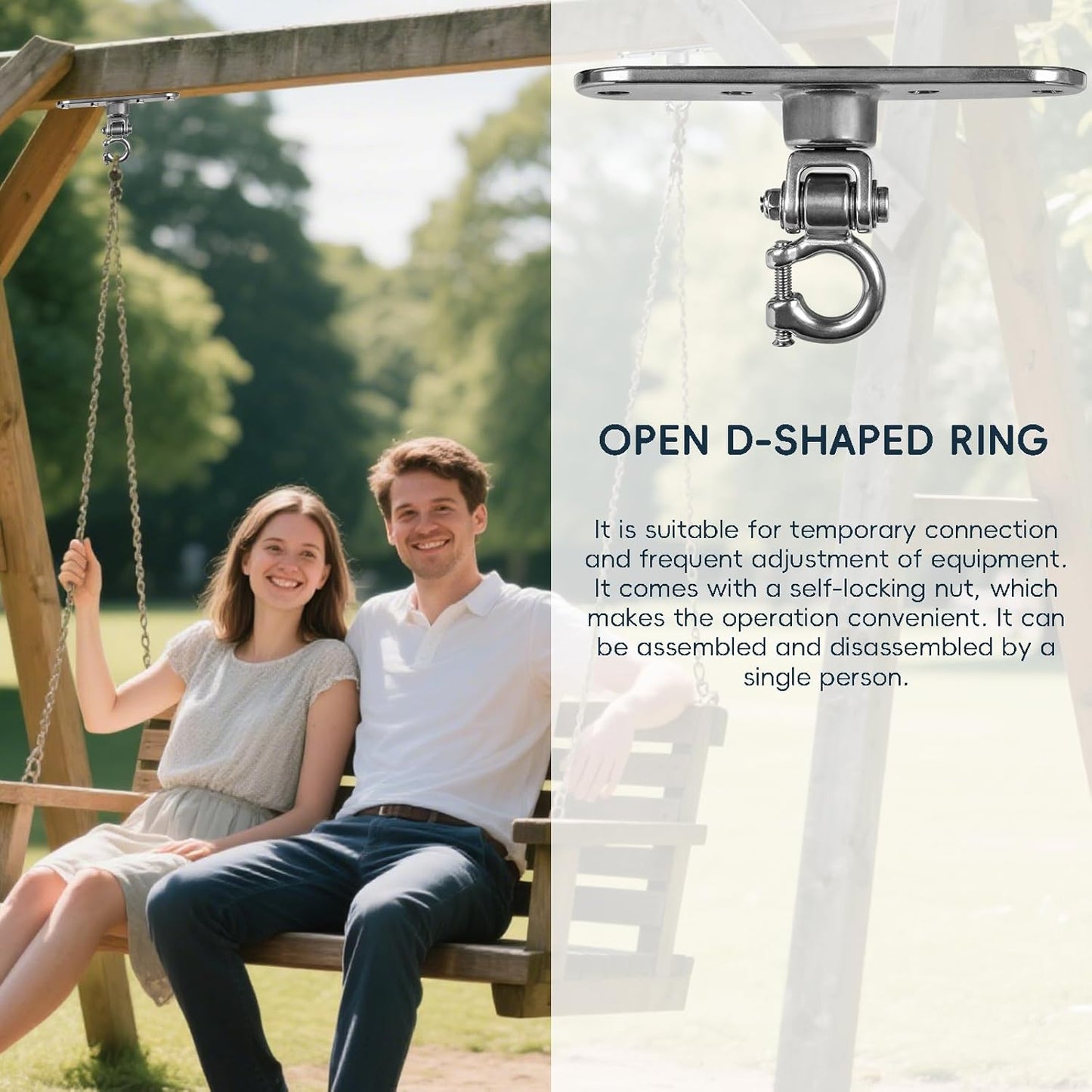 Heavy Duty Stainless Swing Hanger with Smooth Bearings 180°+360°Swing Hardware, 1500 lb Capacity Playground Yoga Hammock Chair Sandbag Porch Swing Bag