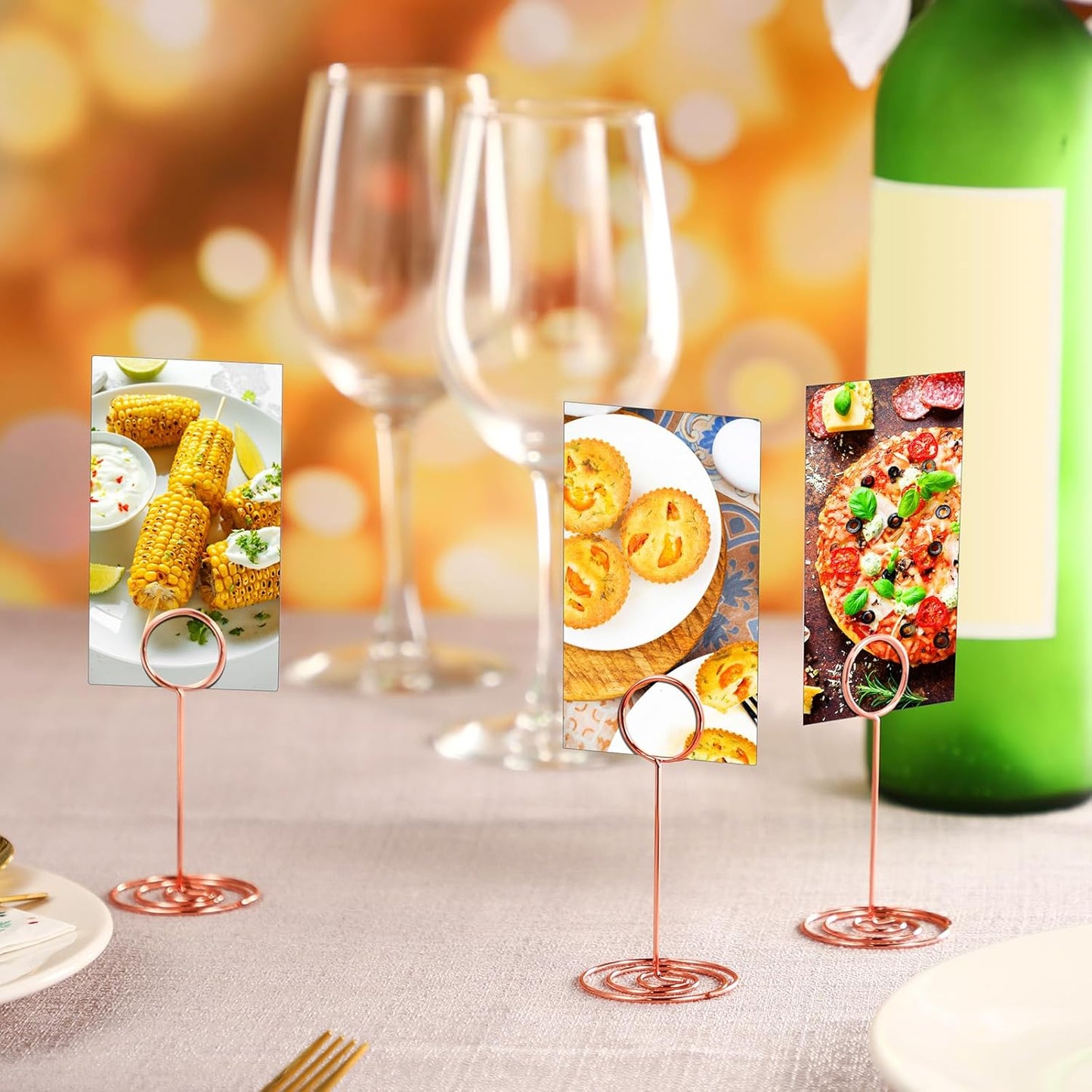 TecUnite 24 Pieces 3.35 Inch Table Number Holder Place Card Photo Holder Picture Name Menu Clips Memo Cards Stand for Wedding Reception Anniversary Birthday Party Centerpieces (Rose Gold)