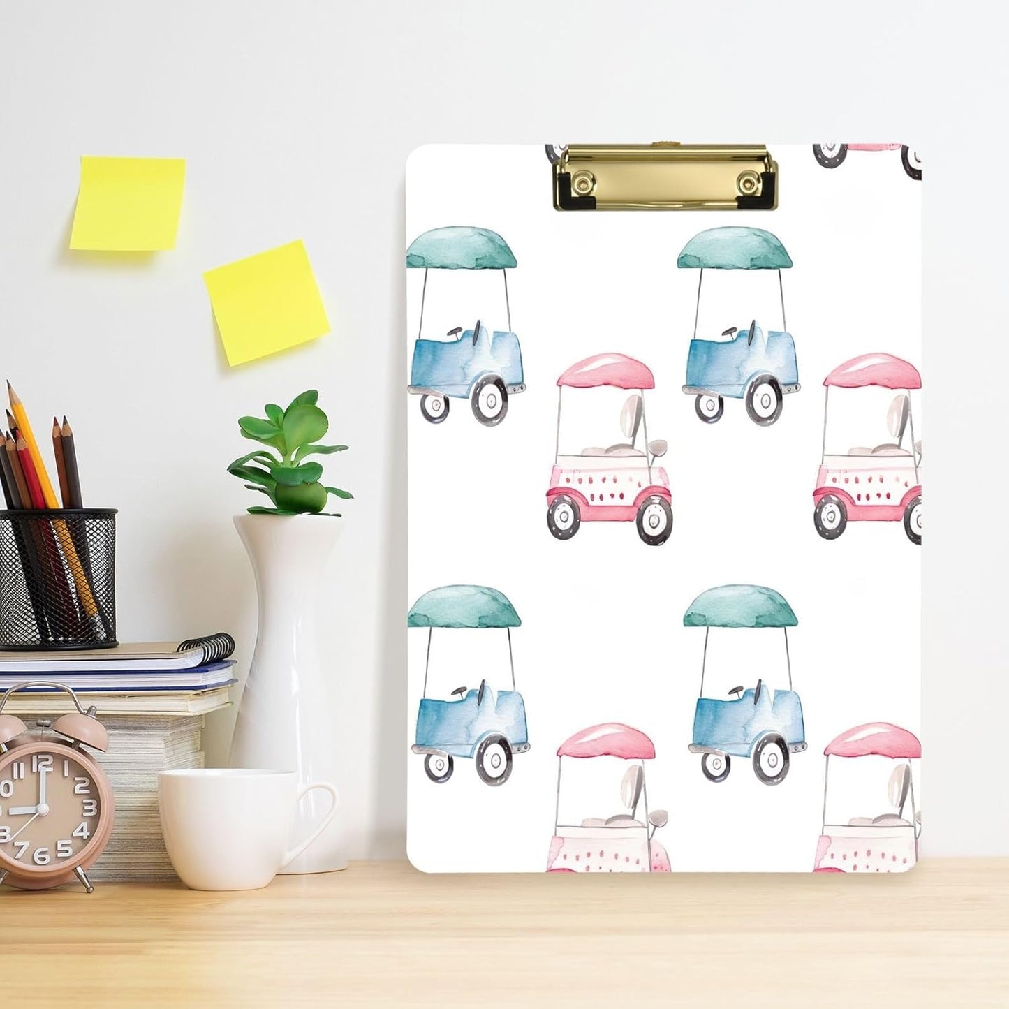 Golf CarThick Clear Acrylic Clipboard with Shiny Gold/Silver Finish Clip21344677