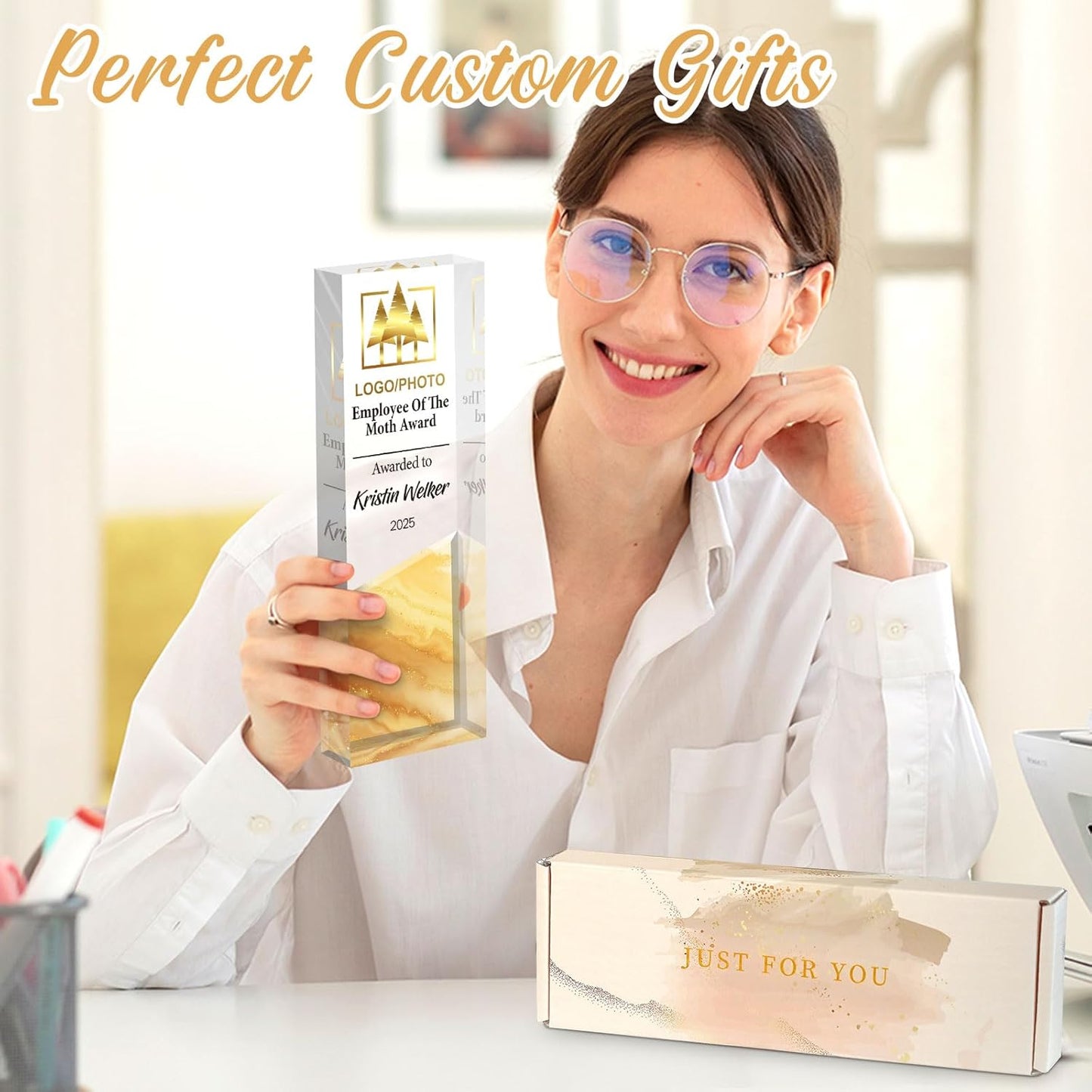 Personalized Acrylic Trophy Award | Custom Trophy Plaque with Logo Photo for Activities | Employee Appreciation Gifts, Coworker Boss Gifts | Sports Trophies