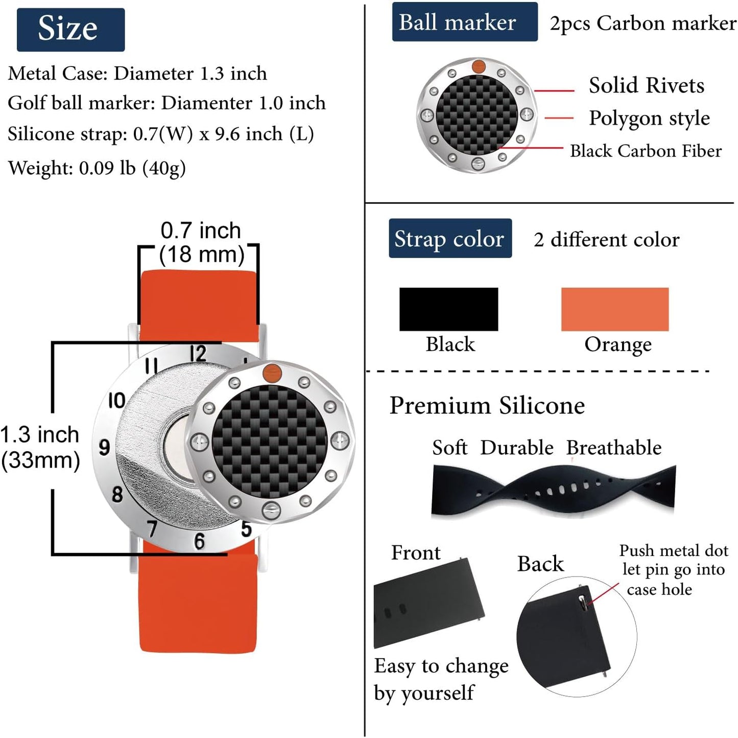 Golf Ball Marker with Carbon Fiber Ball Marker Bracelet, Golf Accessories, Golf Gifts, Golf Counter for Men Women