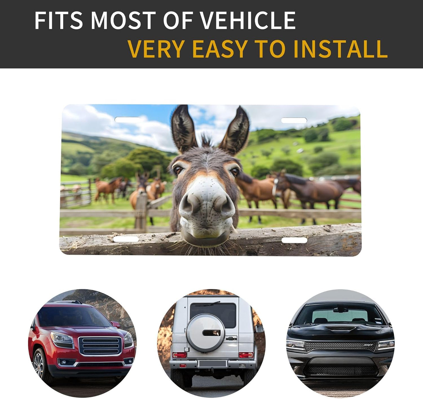 Funny Donkey Farm License Plate Funny Aluminum Front License Plates Decorative Waterproof Rust-Free Metal Car Plate Covers for Women Men Car Tag Accessories fit Truck SUV Rv 12 X 6 Inch