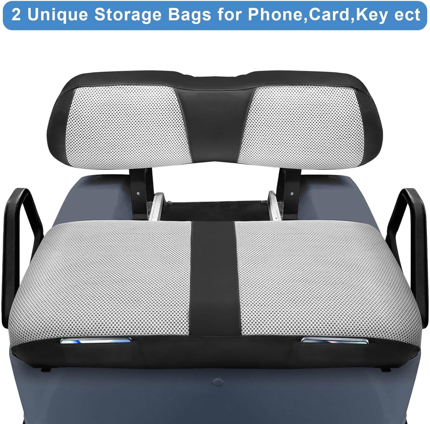 MOSNAI Club Car DS 2000.5-Up Seat Covers, Golf Cart Seat Covers for Club Car DS OEM Ordinary Seat, Breathable Polyester Mesh Cloth and Leather Combination Appearance, No Need Detaching Armrests