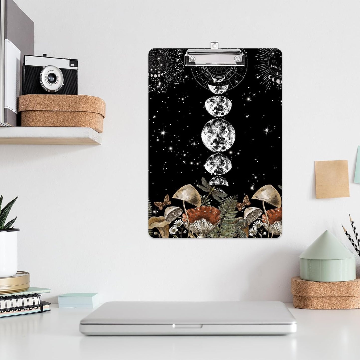 Vintage Mushroom and Moon Phase Clipboard A4 Letter Size Plastic Decorative Clipboards for Teacher,Nurse Doctor Student and Kid Cute Design for Standard Size 12.5 x 8.7
