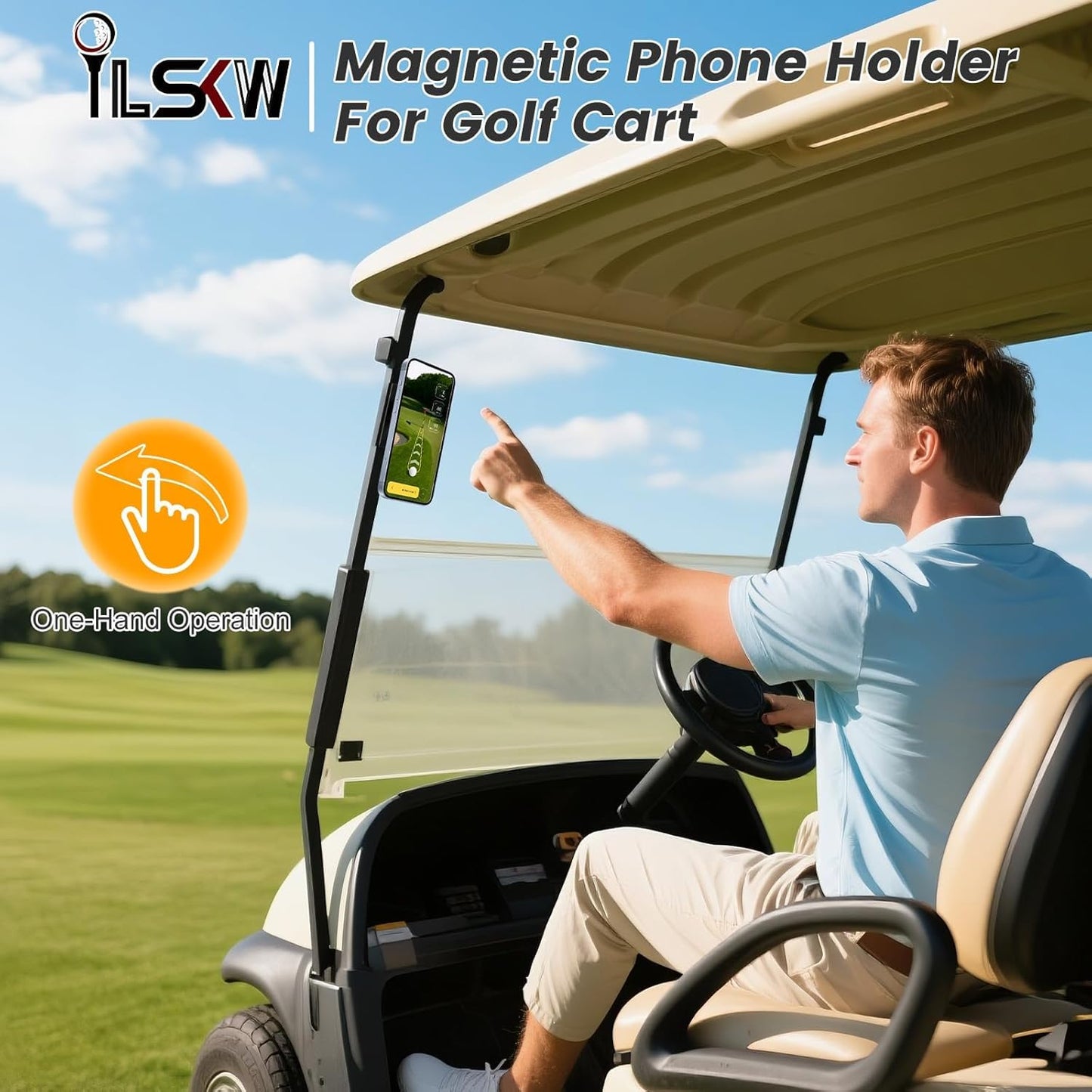 Magnetic Golf Cart Phone Holder Compatible with Magsafe iPhone 16/15/14/13/12, Fits Yamaha, EZGO, Club Car, Alloy Strong Magnetic Phone Mount for Gym, Kitchen