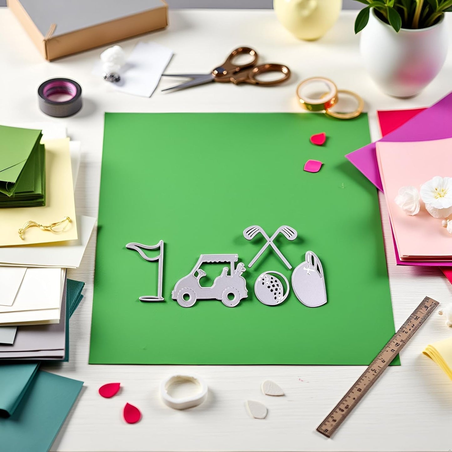 Golfing Tools Die Cut for Card Making, Golf Cart Metal Cutting Dies Congratulations Die Cuts Birthday Embossing Stencils Template for DIY Scrap-Booking Decor Wedding Birthday Blessing Card