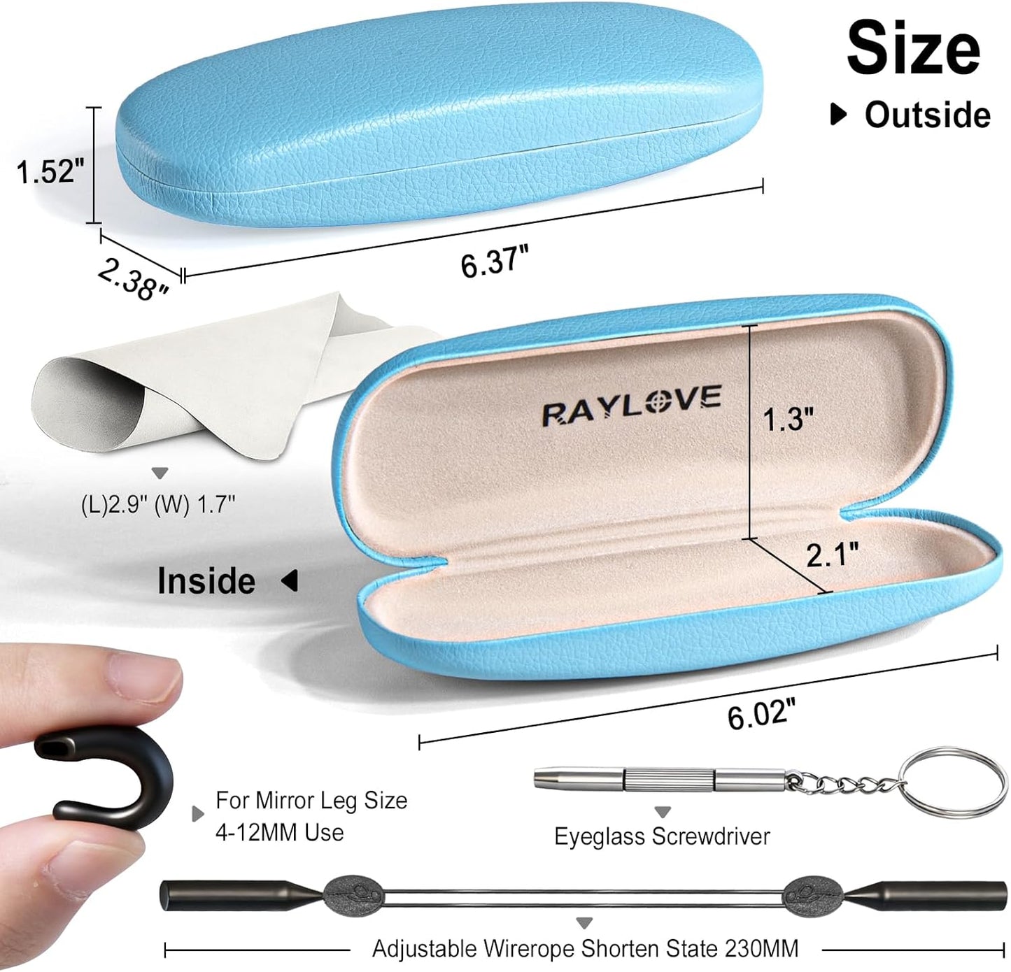 RayLove Glasses Case, Unisex Hard Shell Eyeglass Case, PU Leather Protective Hard Eye Glasses Cases with Eyewear Accessories