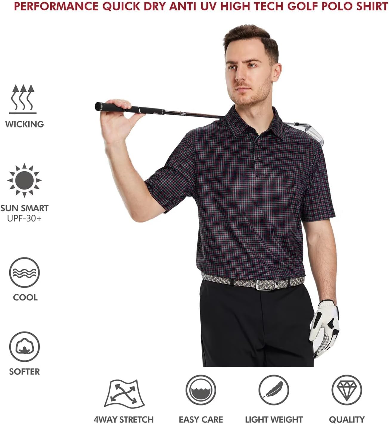 Golf Shirts for Men Dry Fit Short Sleeve Print Performance Moisture Wicking Polo Shirt
