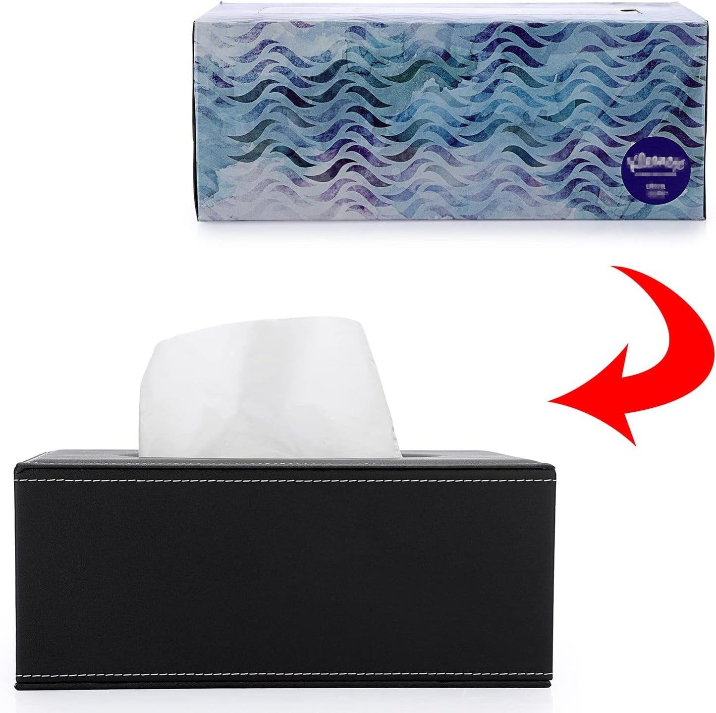 Sumnacon Tissue Box Cover Rectangle Leather Tissue Box Stylish Tissue Box Holder with Magnetic Bottom, Decorative PU Tissue Cover for Bathroom Living Room Bedroom Table Desk Home Office Car, Black