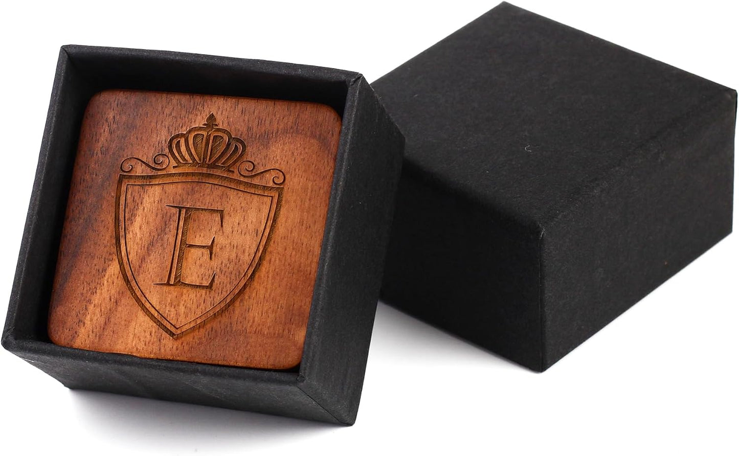 Mens Initial Silver Cufflinks A-Z Alphabet Letter Steel Cuff Links with Engraved Walnut Wood Box Groom Groomsman Wedding Set…