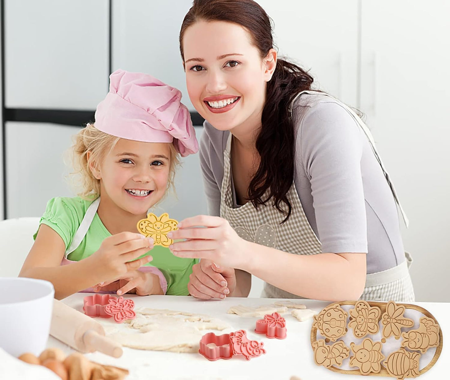 Insect Cookie Cutters Set, 8 Pcs Cookie Cutter with Plunger Stamps, Cute Cookie Cutters for DIY Biscuit Snacks Cheese Baking