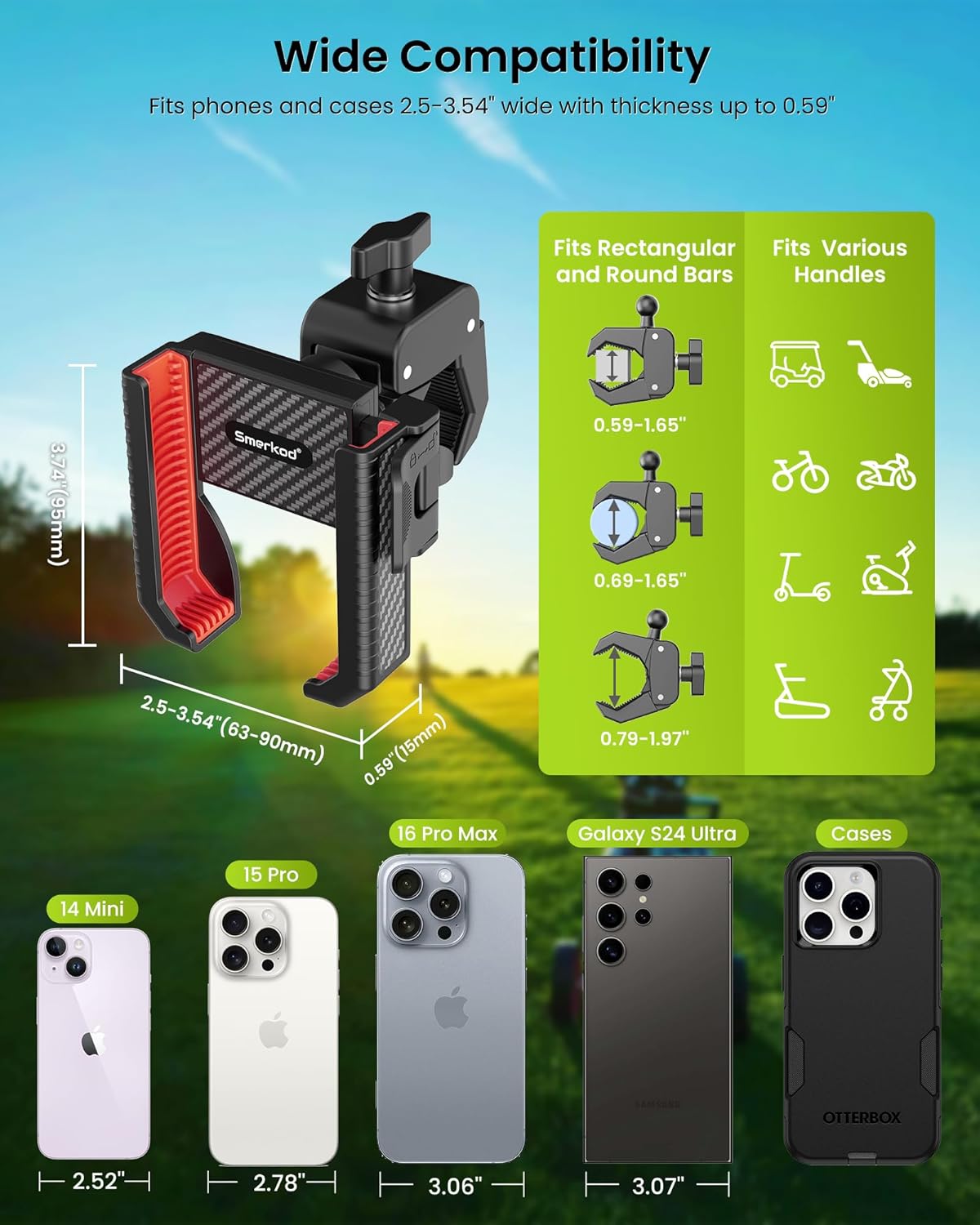 Golf Cart Phone Holder Mount - 3s Phone Clip Install, 1s Lock & Release,Phone Caddy for iPhone Galaxy & More Fits Yamaha Club Car EZGO Icon, Golf Cart Accessories Essentials Gift for Men Women