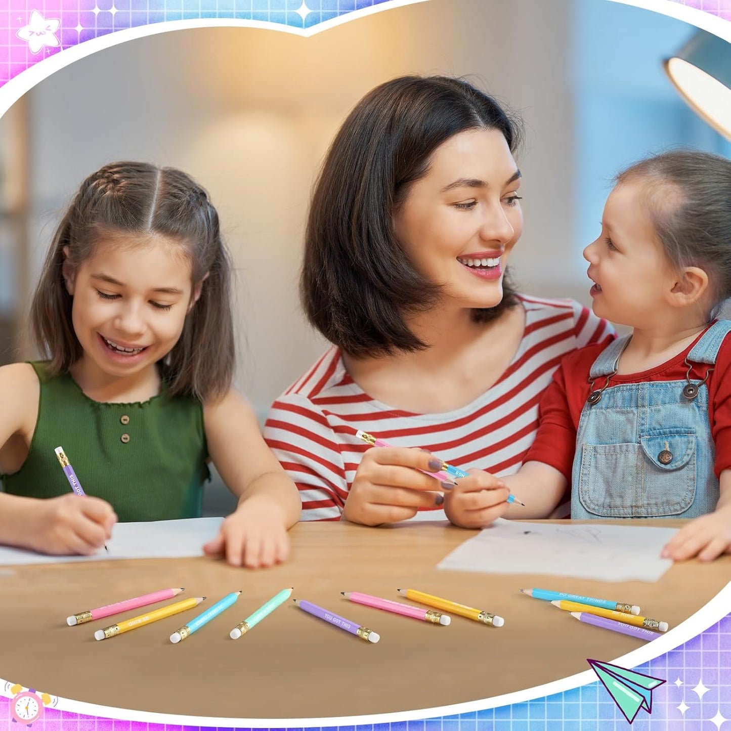 Jetec 100 Pcs Mini Pencils Bulk Inspirational Golf Wooden Half Pencils with Eraser and Motivational Sayings Back to School Gifts for Kids Student Teacher First Day of School(Candy Color)