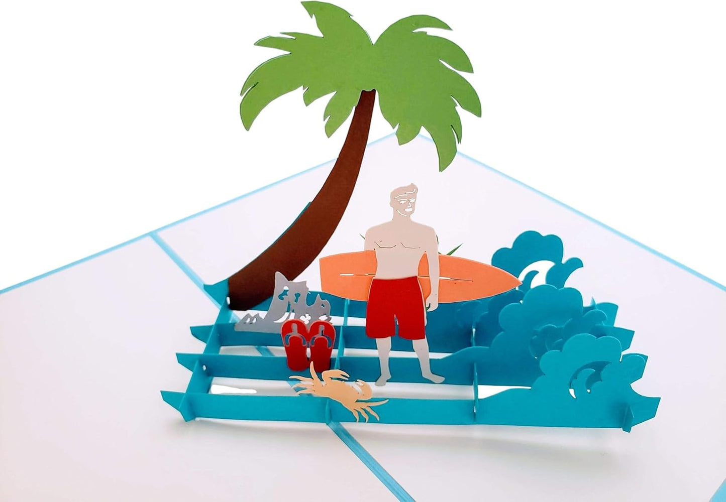 iGifts And Cards Blue Wave Surfer 3D Pop-Up Card ā Ocean Escape, 5" x 7", Tropical Beach Theme, Unique Gift for Guy Surfers, Summer Vibes, Birthdays, Special Events, and Coastal Adventure Lovers