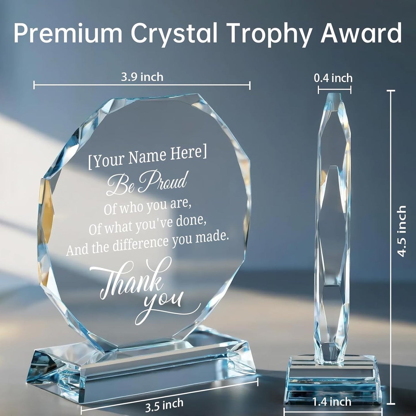 Personalized Crystal Trophy Award – Custom Awards and Trophies for Employees, Coworkers, Boss – Retirement, Farewell, Appreciation, Recognition Gifts – Custom Plaques