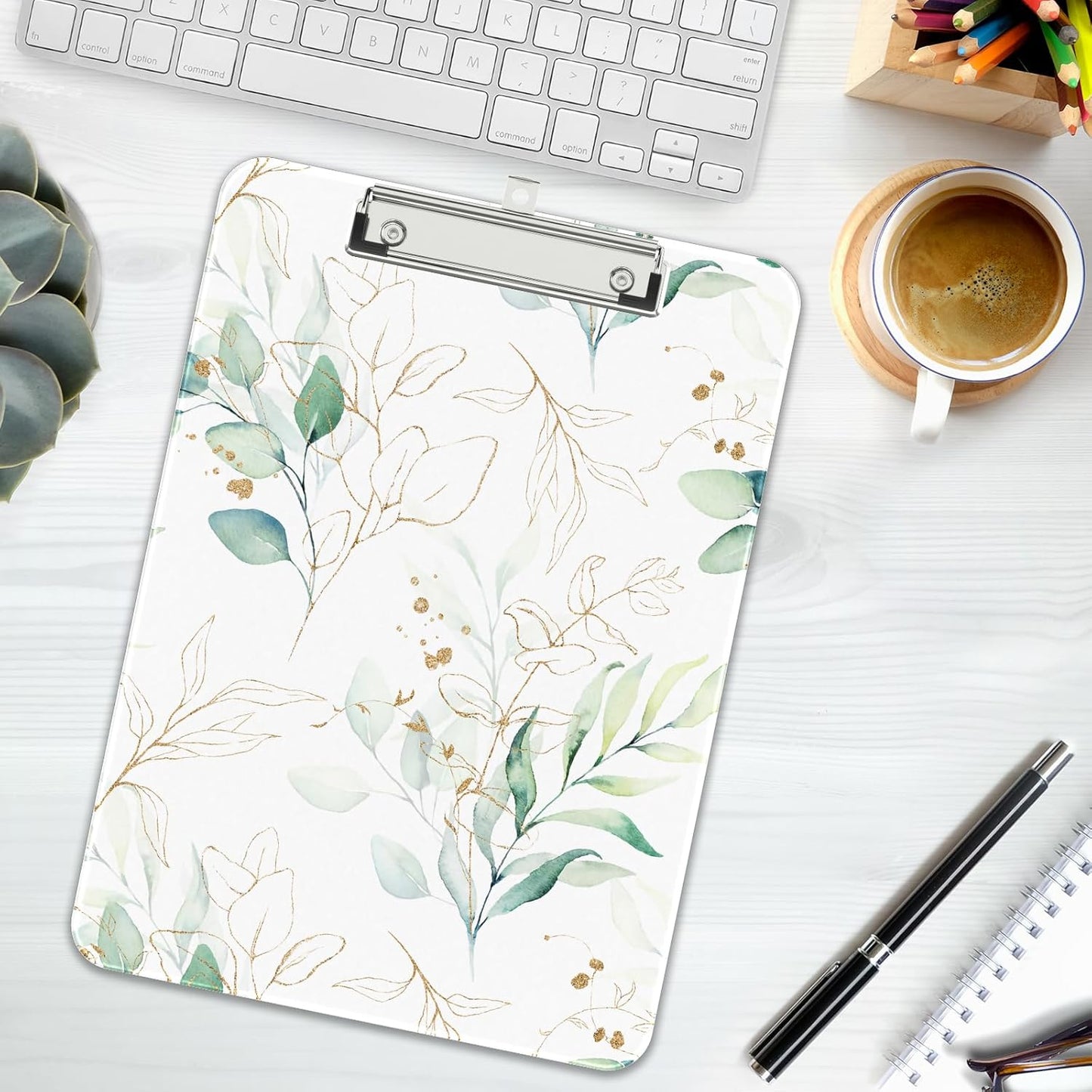 Rimilak Plastic Clipboards with Metal Clip, A4 Letter Size 9 x 12.5 in, Office Decorative for Students Women Men and Kids, Cute Custom Pattern, Beauty Leaves