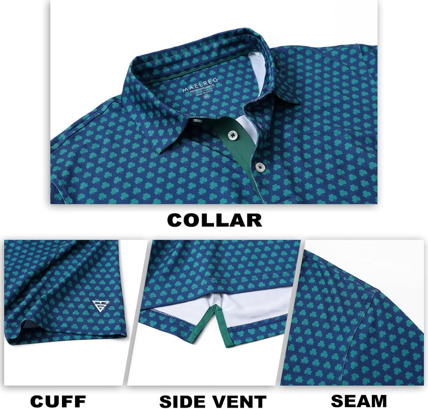 M MAELREG Mens Golf Shirt Short Sleeve Dry Fit Print Moisture Wicking Performance Patterns Collared Polo Shirt