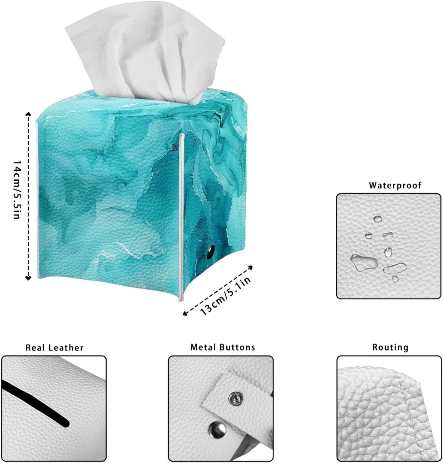 Modern Marble Print Tissue Box Cover 5x5x5 Stylish Decorative Tissue Box Case Organizer Holder with Storage Soft PU Leather Square Cube Tissue Boxes Holder for Home, Car, Hotel, Office