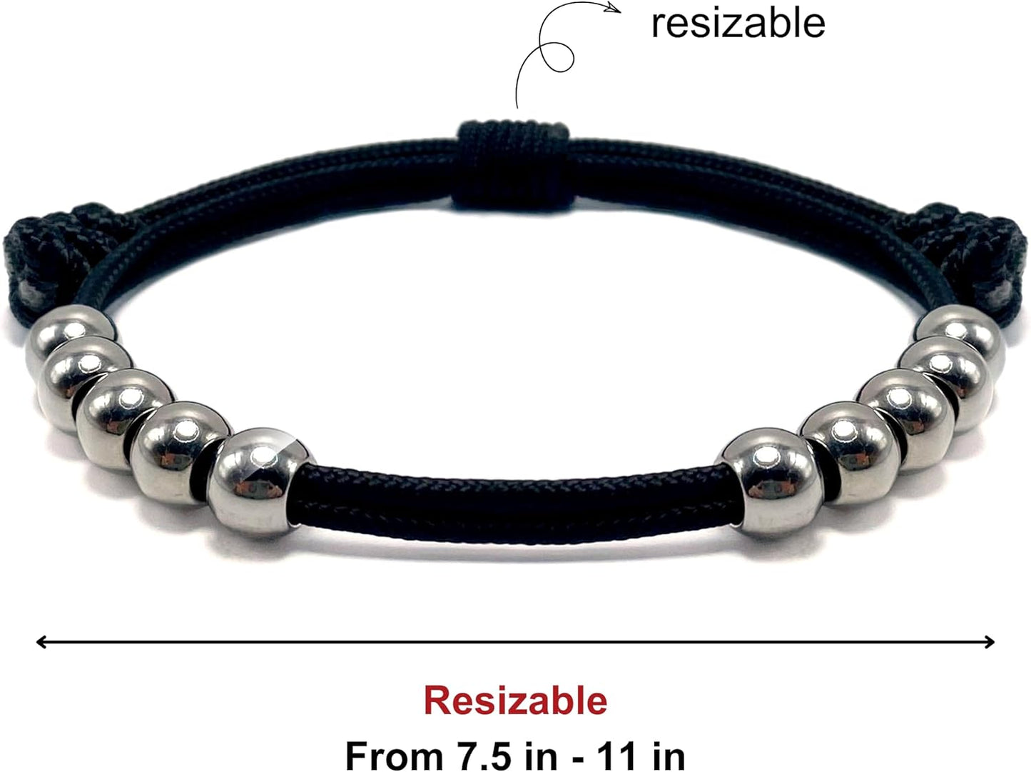 LAMIBEE Golf Stainless Steel 10 Beads Score Counter Bracelet, 2mm Paracord Durable Thread Resizable Easy to Adjust Round Scoring Tracker, Golf Accessory (8mm Black)