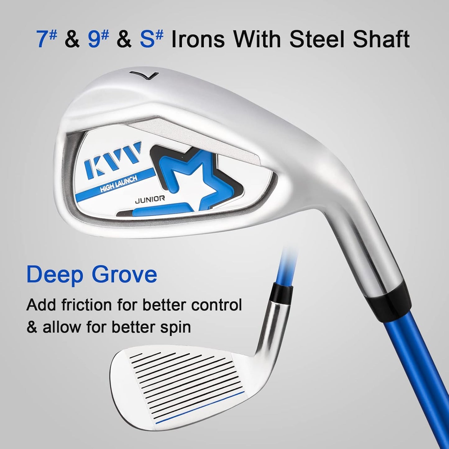 KVV Junior Complete Golf Club Set for Kids/Children Right Hand, Includes Oversize Driver, Irons, Putter, Head Cover, Portable Golf Stand Bag