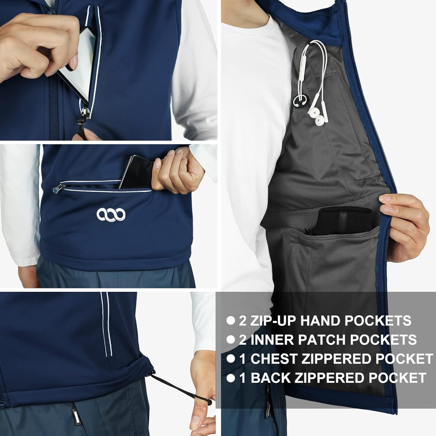 33,000ft Men's Windproof Lightweight Golf Vest Outerwear with Pockets, Softshell Sleeveless Jacket for Running Hiking Sports