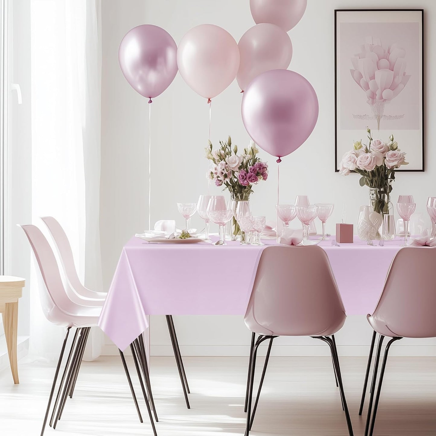 6 Pieces Pink Series Rectangle Tablecloth, 54x72 Solid Color Waterproof & Spillproof Disposable Plastic Table Cover, Durable Party Tablecloth for Dining, Buffet, Picnic, Outdoor Events