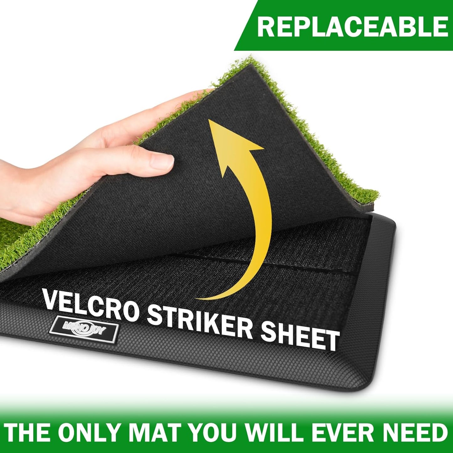 MONOJOY Golf Hitting Mats with Golf Tees Practice Indoor 3 Pcs Replaceable Outdoor Golf Putting Chipping 16"x12" Artificial Dual Turf Training Mats Velvet Practice with No-Slip Heavy Duty Rubber Base