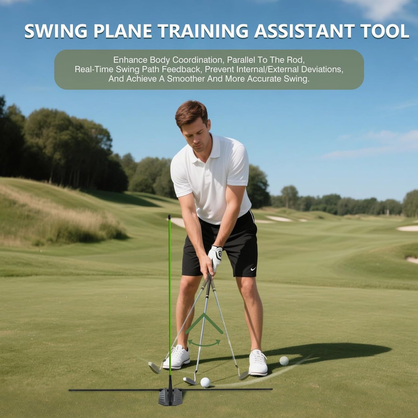 Golf Alignment Stick Holder, Golf Training Aid Teaching Equipment for Aiming, for Putting, Aiming, Full Swing Trainer, Posture Corrector, Golf Swing Trainer with Metal Sticks