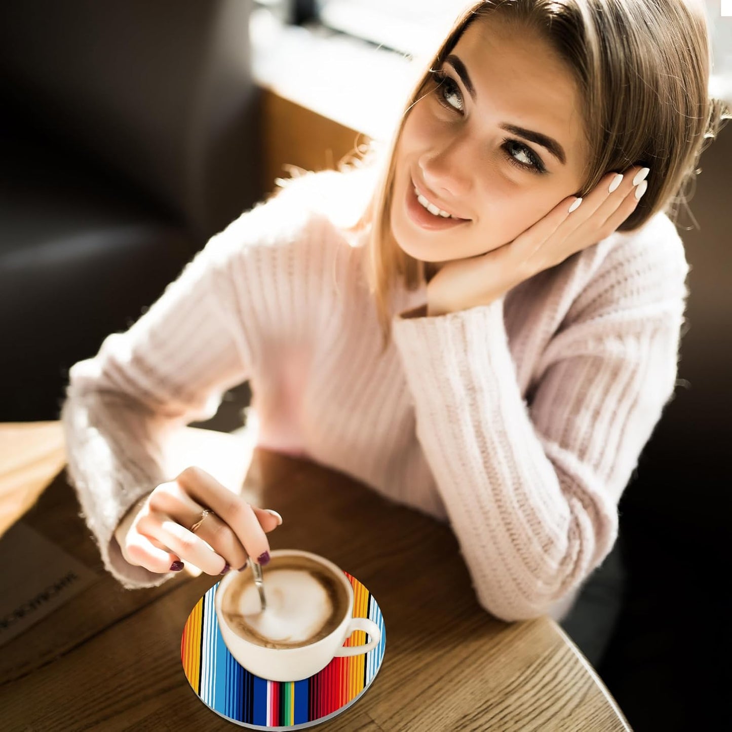 Coasters for Drinks,Mexican Stripes Colorful Ethnic Absorbent Coaster Set of 4 with Cork Base,Ceramic Drink Coasters for Cold Drinks Wine Glasses Cups Mugs,Housewarming Gifts for Home Decor