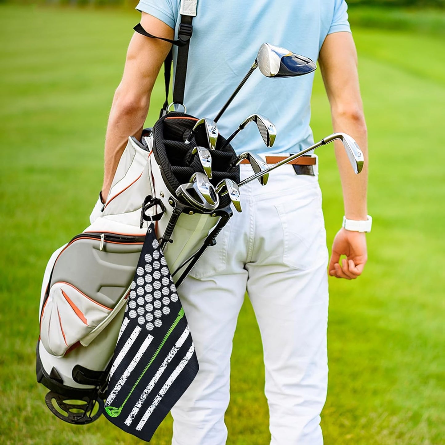 American Flag Golf Towel and Brush Set, Microfiber Waffle Golf Bag Towel with Clip, Golf Cleaning Kit Gifts for Men and Women, Funny Golf Accessories for Golf Fan, Golfers Golf Lovers Retirement Gift