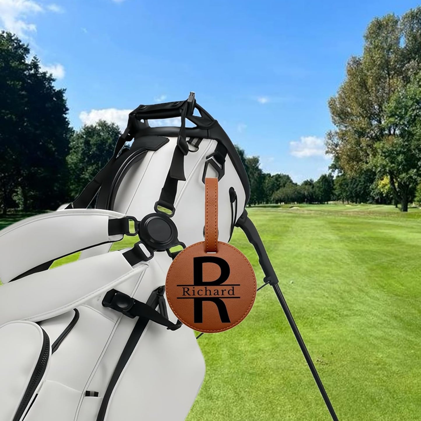 Personalized Golf Bag Tag with Tees - Custom Name & Pattern Leather Golf Accessories Gifts for Men Women Golfers