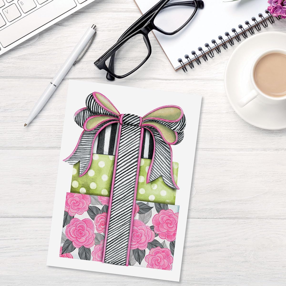 Striped Celebration Birthday Cards - Set of 8 (4 designs), Large 5" x 7" Birthday Cards, Sentiments Inside, Envelopes Included