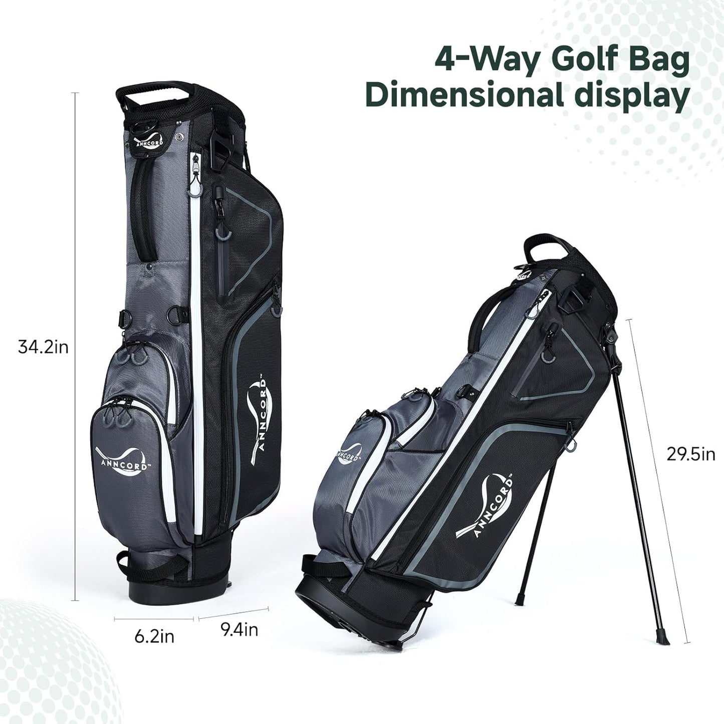 Golf Stand Bag with 4 Way Full Length Dividers, 4.4 Lbs Lightweight Golf Bag for Men Women, Waterproof Golf Carry Bags w/Stand, 7 Pockets & Cooler Pouch, Dual Straps, Rain Hood