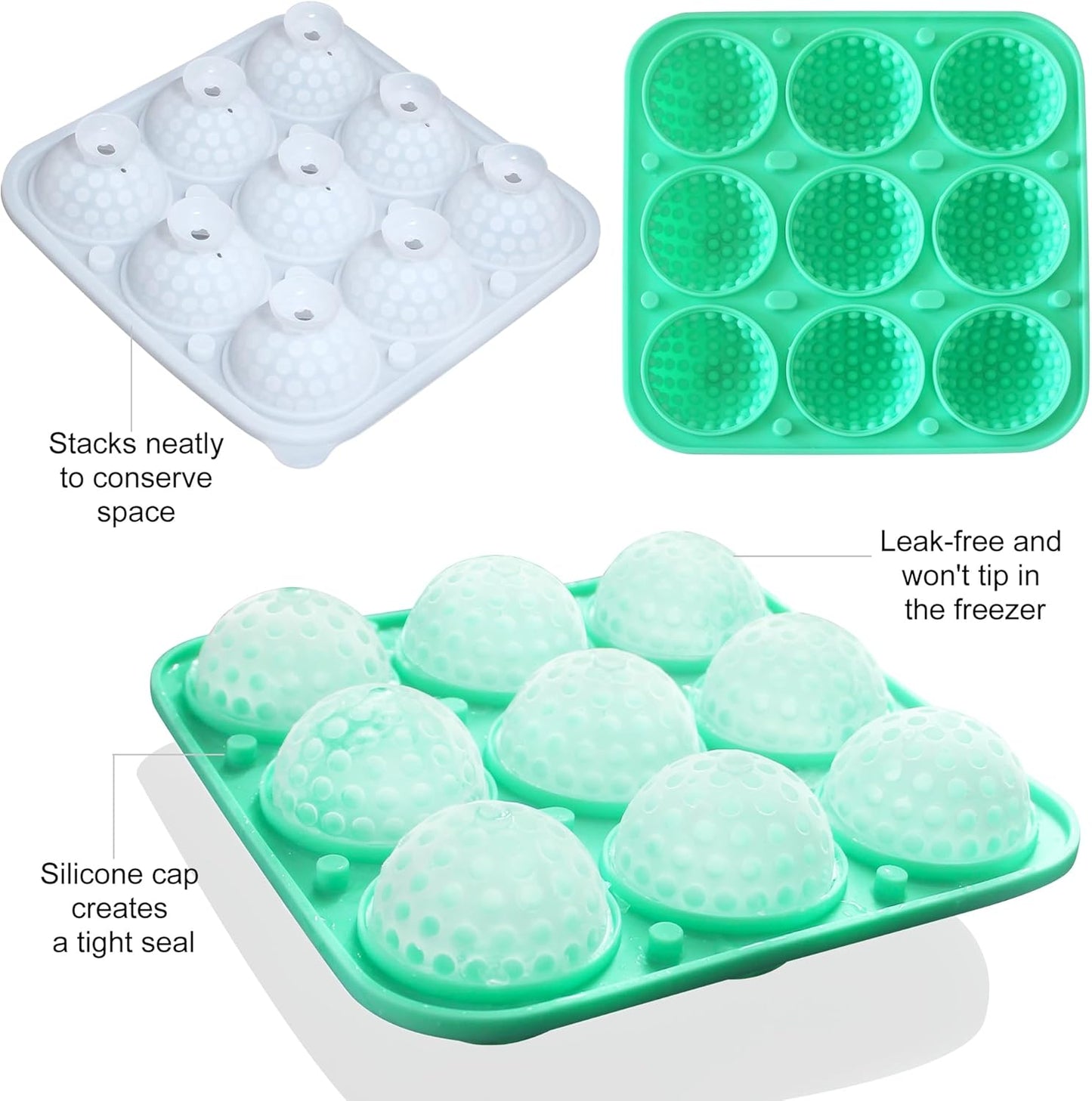 Golf Ball Chocolate Mold with Lid, Silicone Golf Ball Mold for Cake Pops, 9-Cavity Golf Ball for Chocolate, Ice Cube