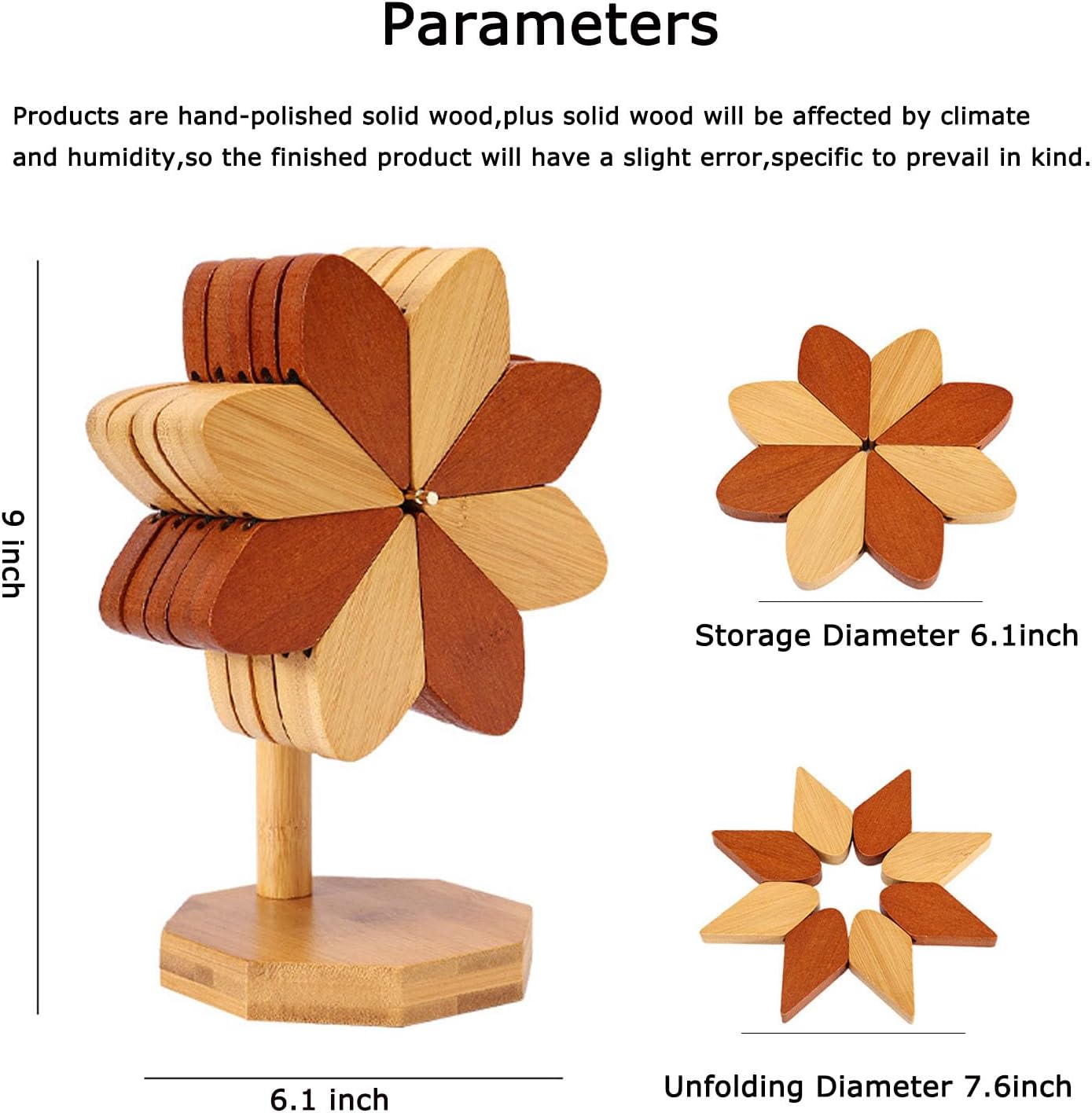 5 Wooden Trivets for Hot Dishes,Pinwheels Shape Trivet Set,+1 Stand,Trivets for Hot Dishes,Natural Foldable Kitchen Wooden Trivet,for Hot Dishes,Pot,Bowl,Teapot,Valentine Decorations