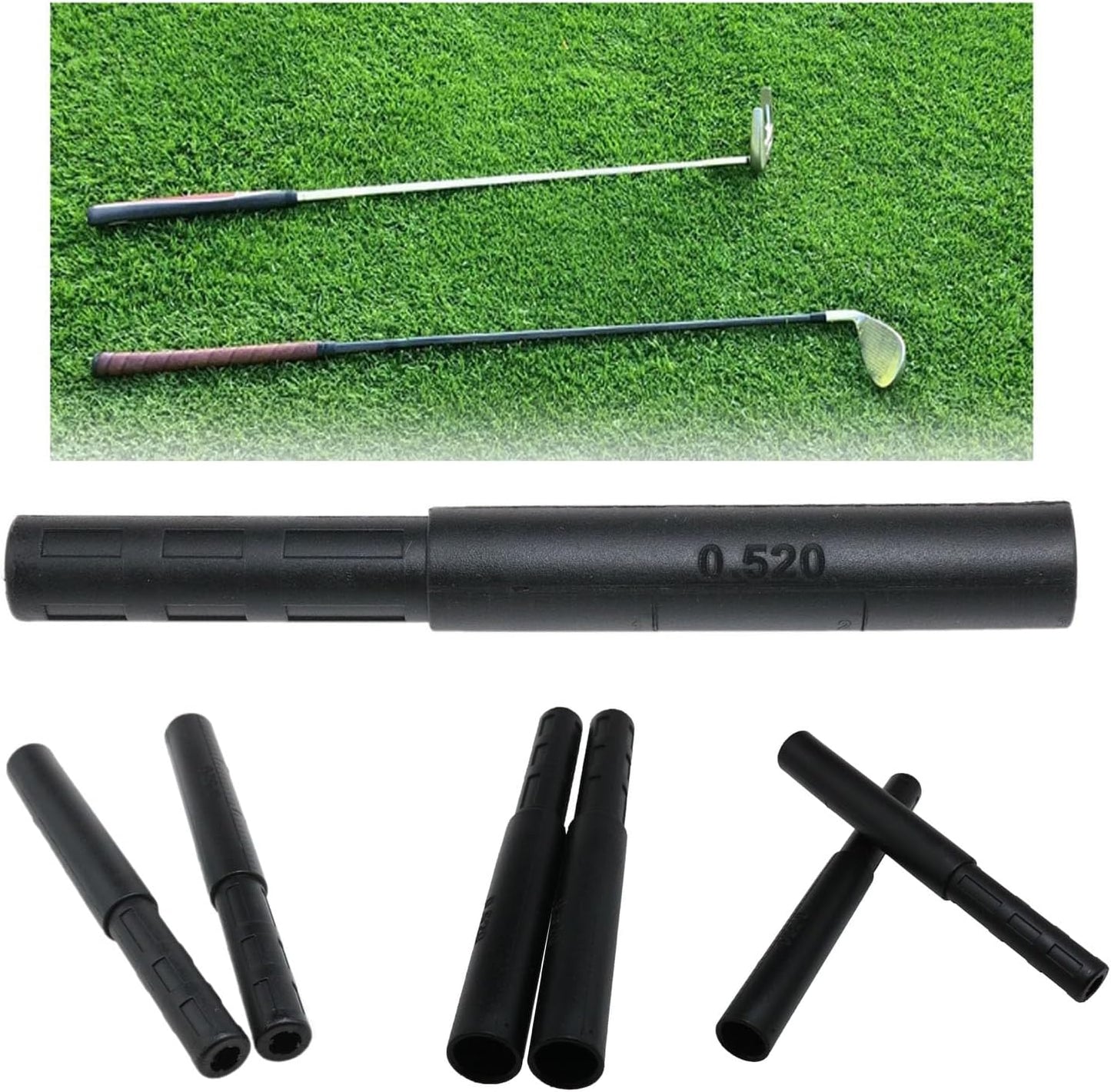 yukata Golf Shaft Extension Putter Shaft Extension 0.52“ - 0.59" Golf Club Extensions Golf Club Shafts for Iron/Wood Golf Repair Black 3PCS