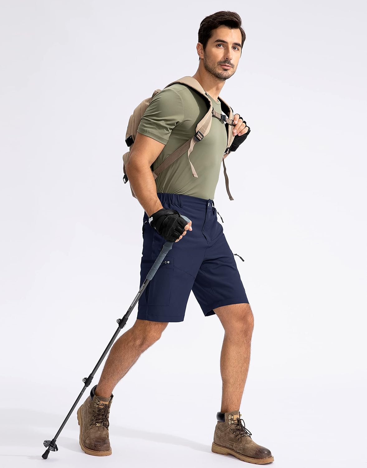 Pudolla Men's Hiking Cargo Shorts 9" Lightweight Outdoor Work Shorts for Men Travel Golf Camping Casual with 5 Zipper Pockets