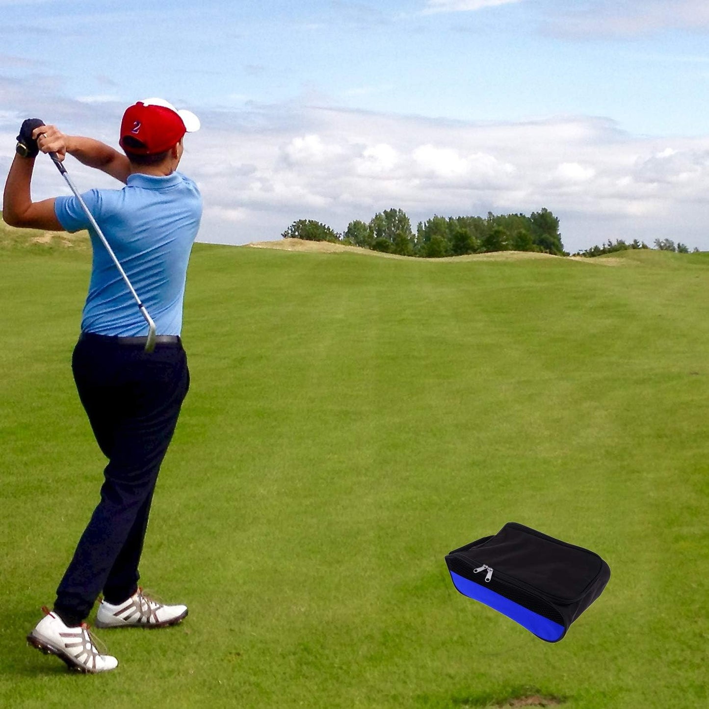 Outdoor Golf Shoes Bags Travel Shoes Bags Zippered Sport Shoes Bag (Blue)