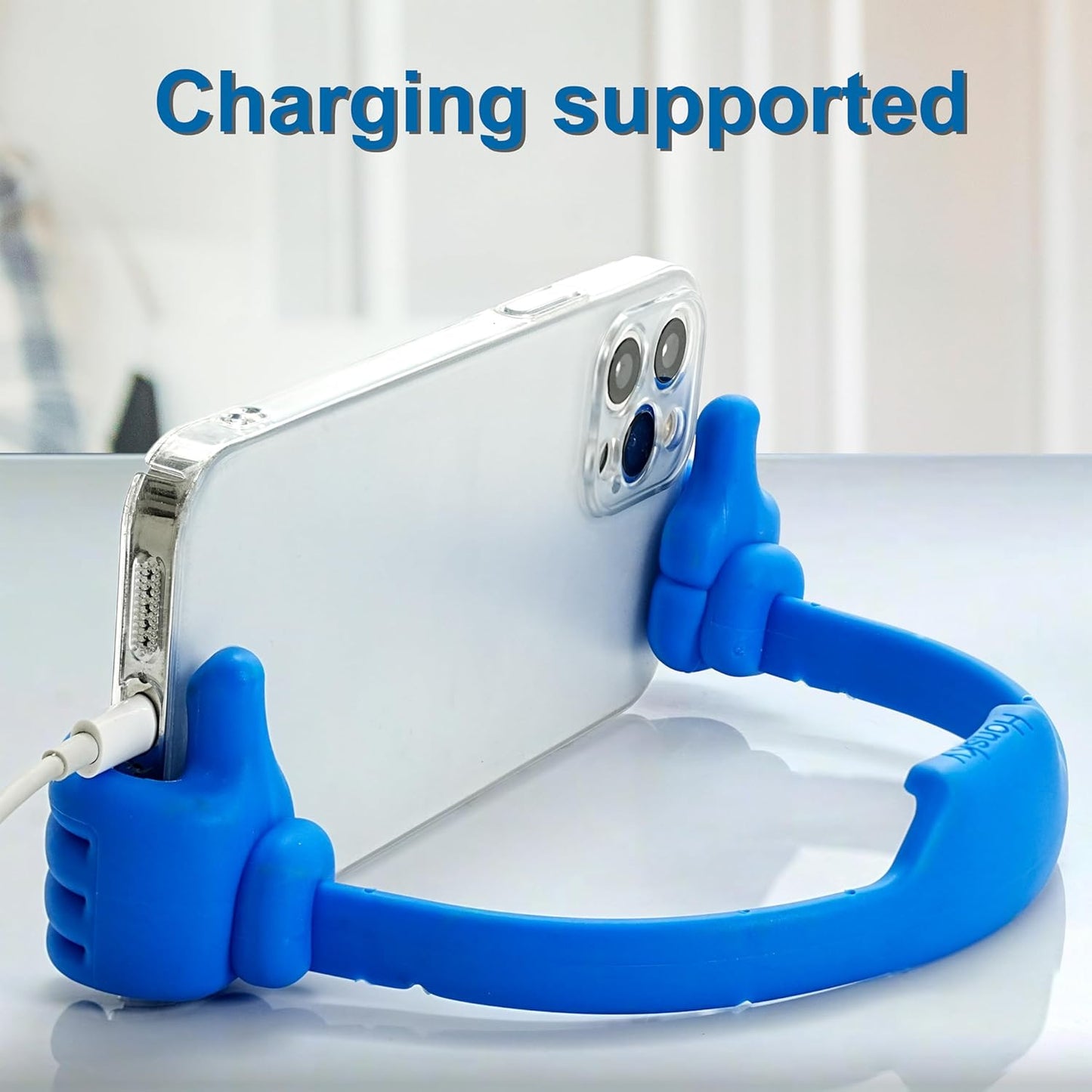 Honsky Thumbs up Cell Phone Stand Holder, Ok Stand Tablet Stand Cradle for Desk Desktop Smartphone Cellphone Mobile Phone Tablets - Universal Adjustable Flexible - Light Blue/Light Yellow