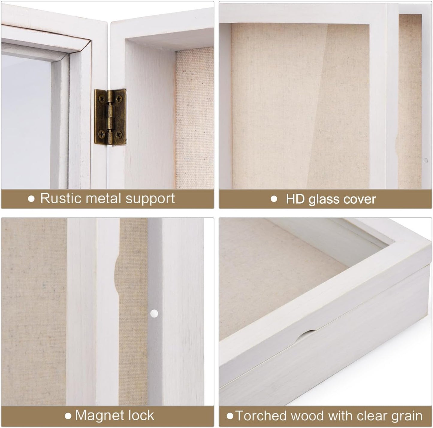 Love-KANKEI Shadow Box Frame 11x11 Shadow Box Display Case with Linen Back Memorabilia Awards Medals Photos Memory Box Gift Rustic White