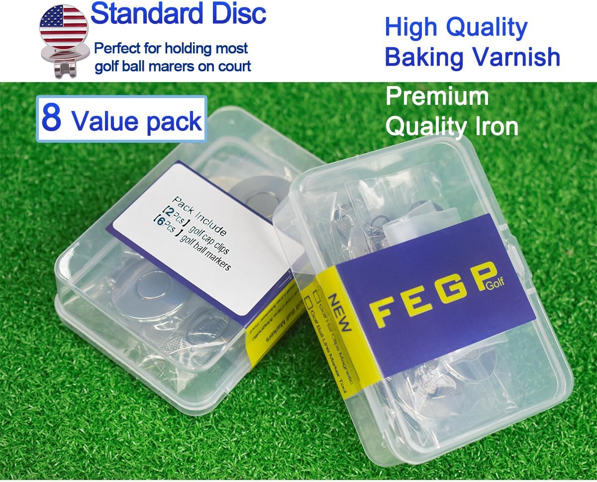 8 Pack Golf Ball Markers with Magnetic Hat Clips Value Sets - Removable Attaches Easily to Golf Cap Premium Gifts,Golf Ball Markers with Hat Clips Sets for Men Women Golfer