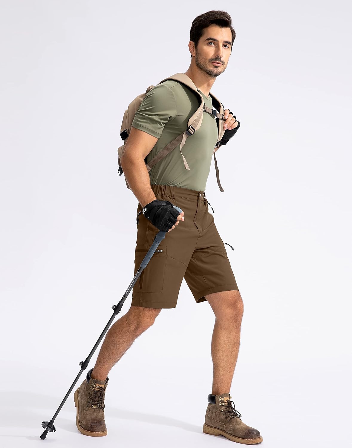 Pudolla Men's Hiking Cargo Shorts 9" Lightweight Outdoor Work Shorts for Men Travel Golf Camping Casual with 5 Zipper Pockets