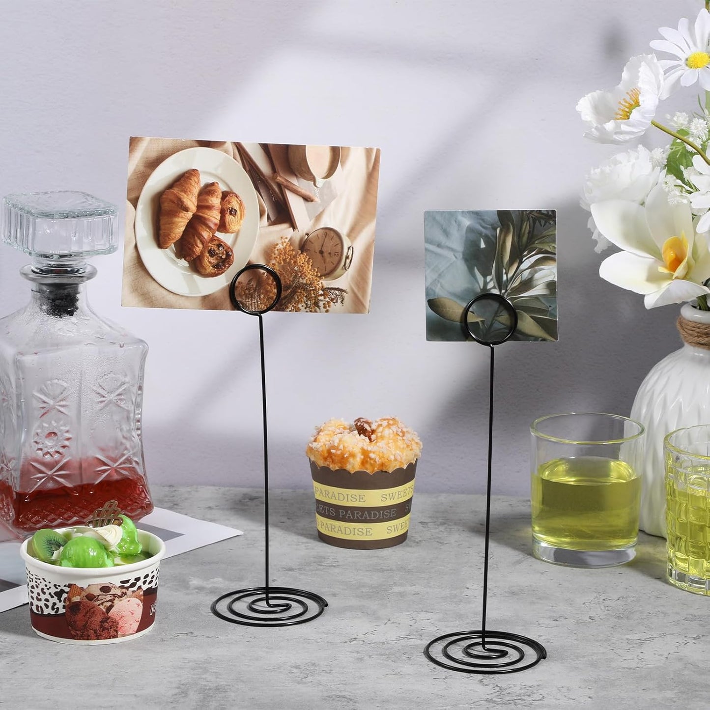 24 Pack 8.67 Inch Table Number Holder, Wire Photo Holder for Table, Name Menu Clips, Memo Note Cards Stand for Wedding Reception Anniversary Birthday Centerpieces (Black)