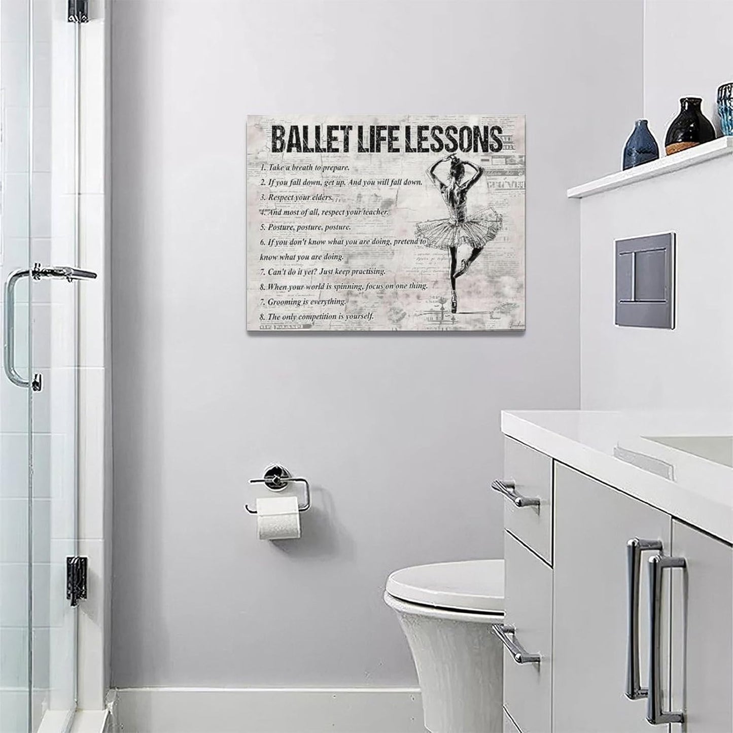 Ballet Dance Wall Art Ballet Life Lessons Wall Decor Ballet Sign Retro Poster Girls Woman Motivational Decorations Canvas Print Painting Artwork for Bedroom Bathroom Living Room Gym 16"x12"