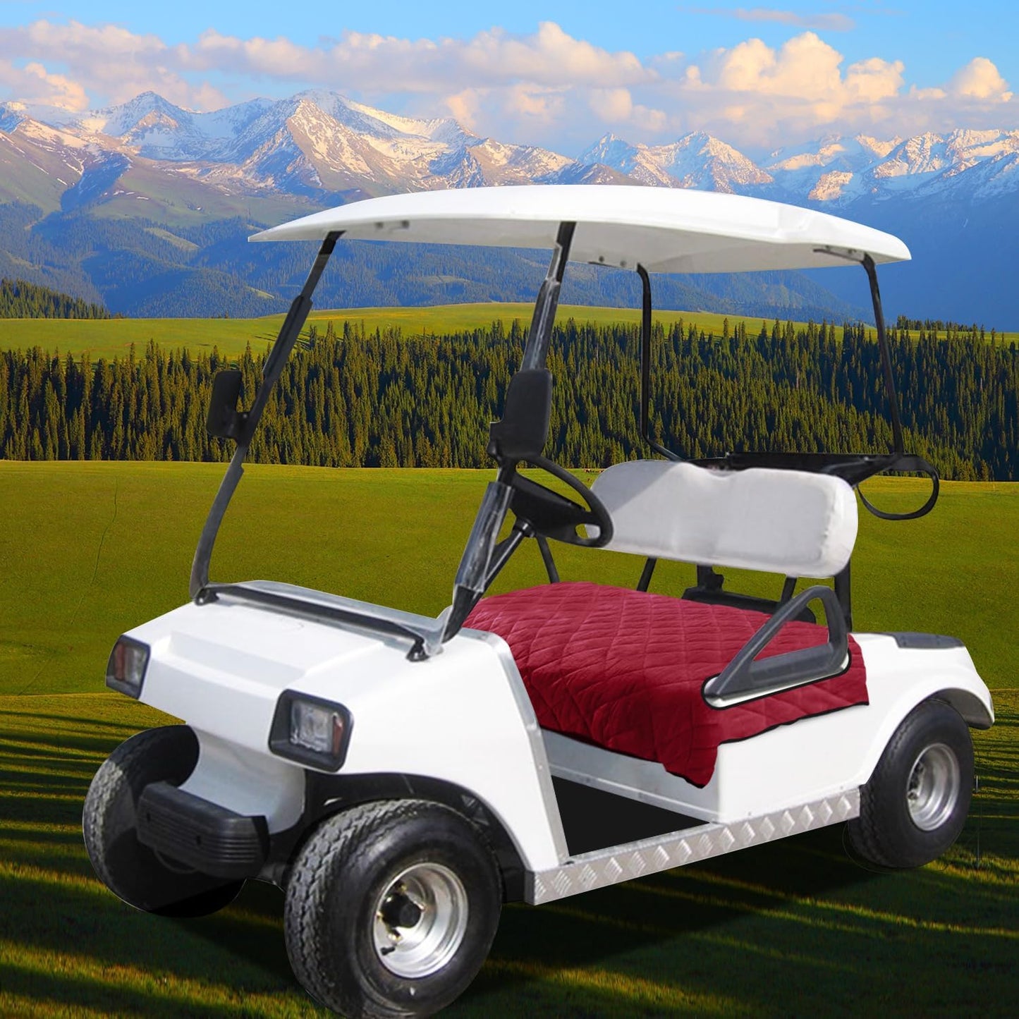 YOKYHOM Golf Cart Seat Covers, Golf Cart Seat Towel Blanket, Short Plush Surface, Soft and Comfortable, Suits EZGO, Yamaha, Club Car and Other 2-Seat Golf Carts, 51"x 30.5", Wine Red