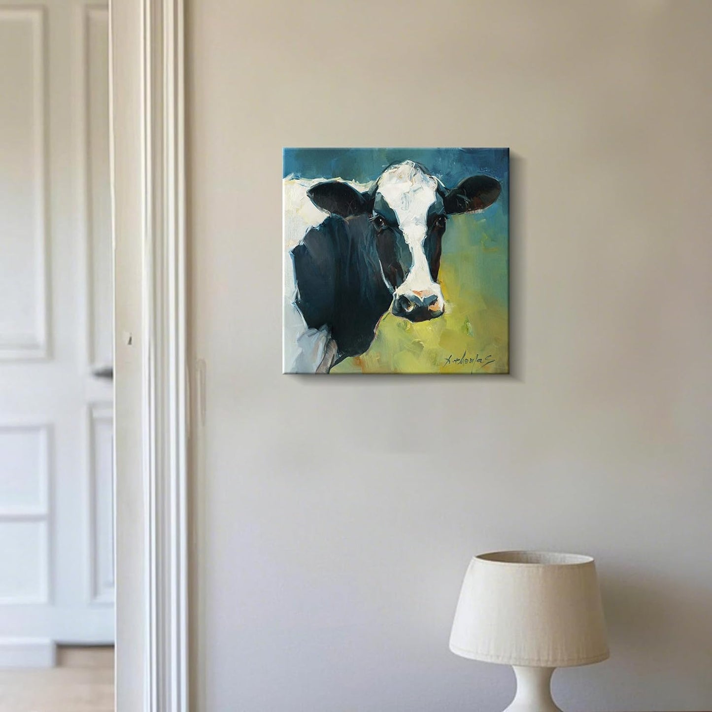 JZLDZS Farmhouse Cow Pictures Wall Decor Country Cow Canvas Wall Art Rustic Wall Decor for Living Room Kitchen Bedroom Bathroom Office, 12x12 Inch Ready to Hang