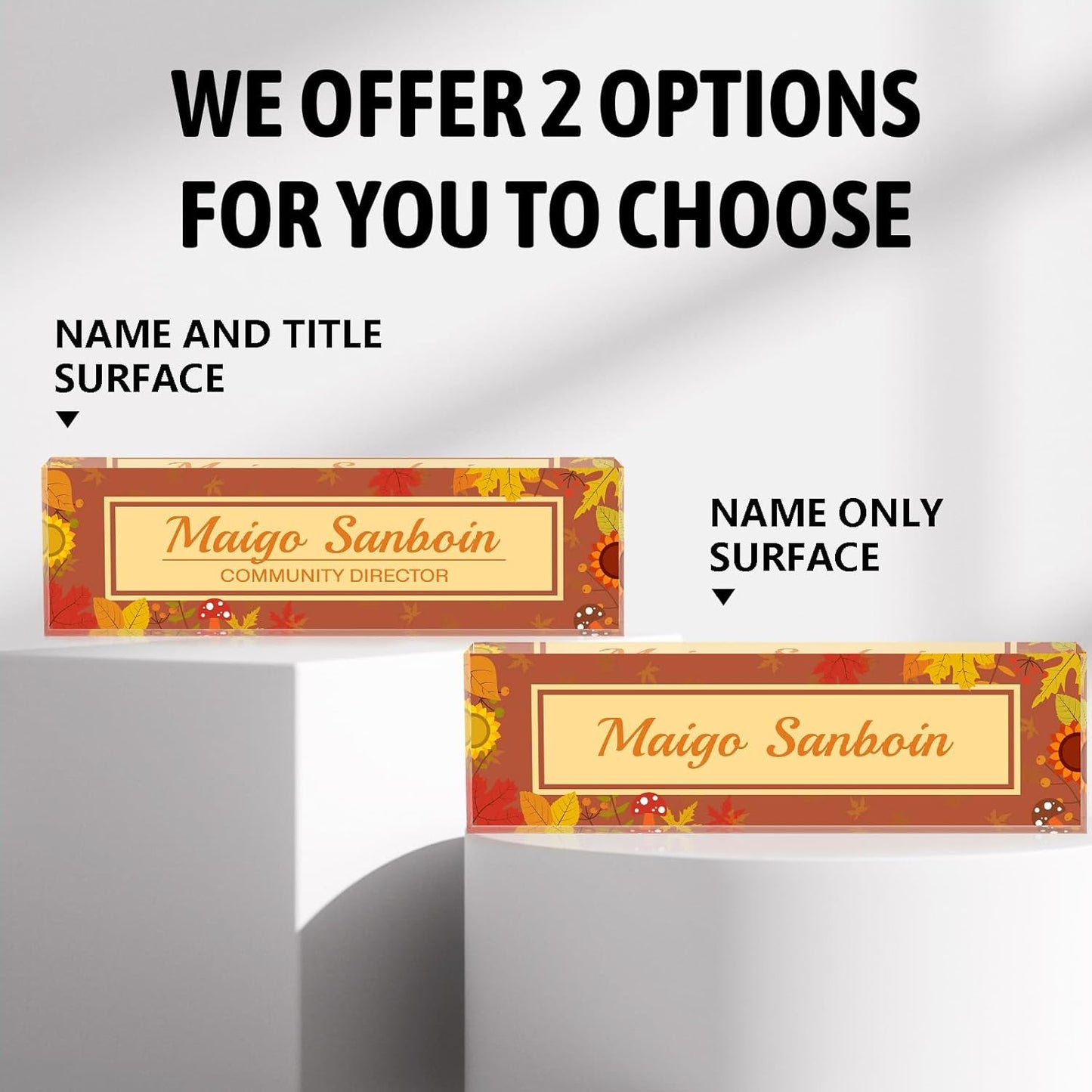 Personalized Name Plate for Desk Custom Acrylic Desk Name Plate Custom Employee Appreciation Gifts Office Gifts for Women, Men, Boss, Coworkers, Teacher, Nurse (Autumn)