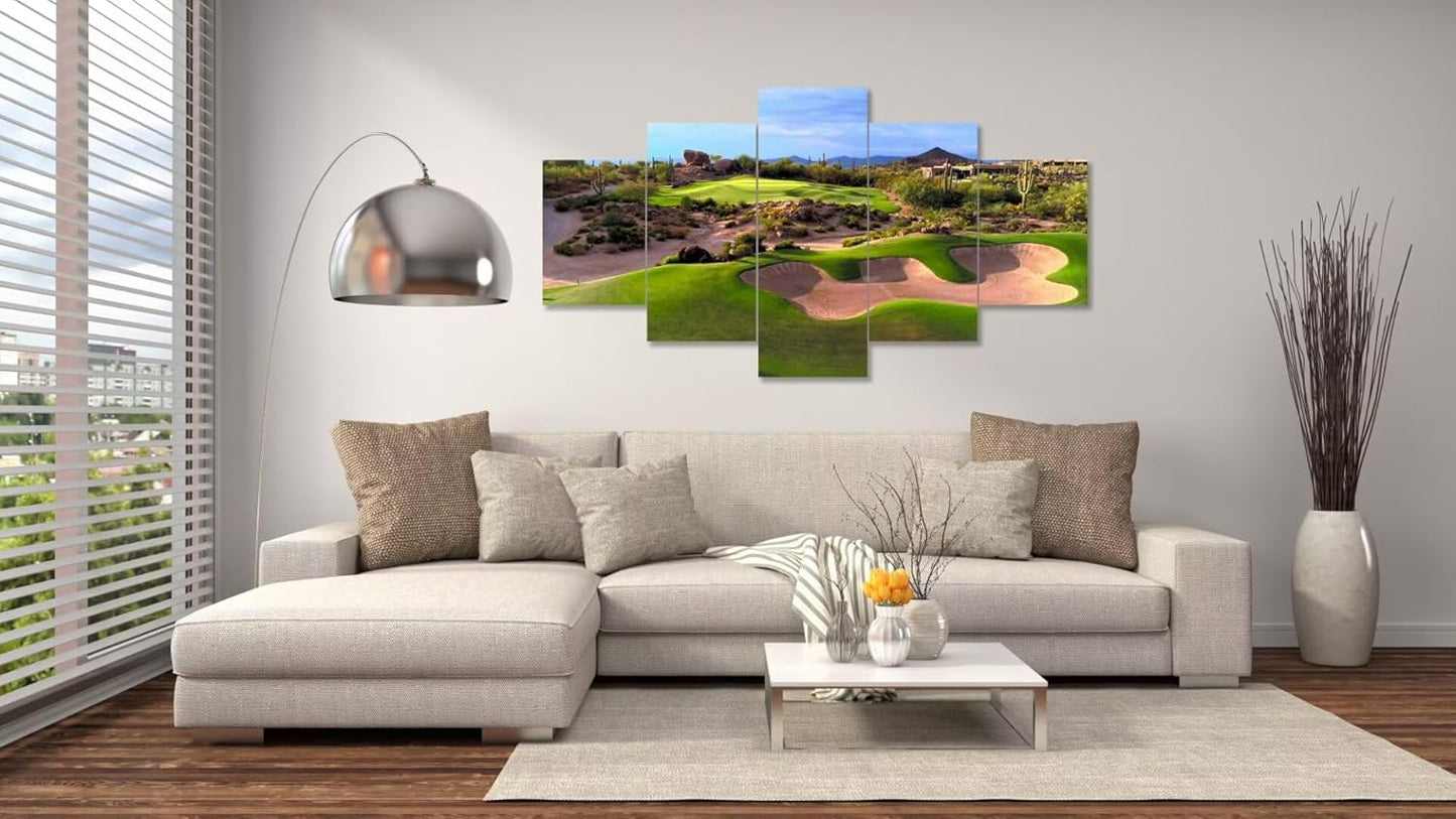 chenchenArt Arizona Desert Golf Course Wall Art for Living Room Bedroom Bathroom Home Decorations Arizona Golf Course Pictures Posters Canvas Prints Modern Artwork Framed Ready to Hang(50''W x 24''H)