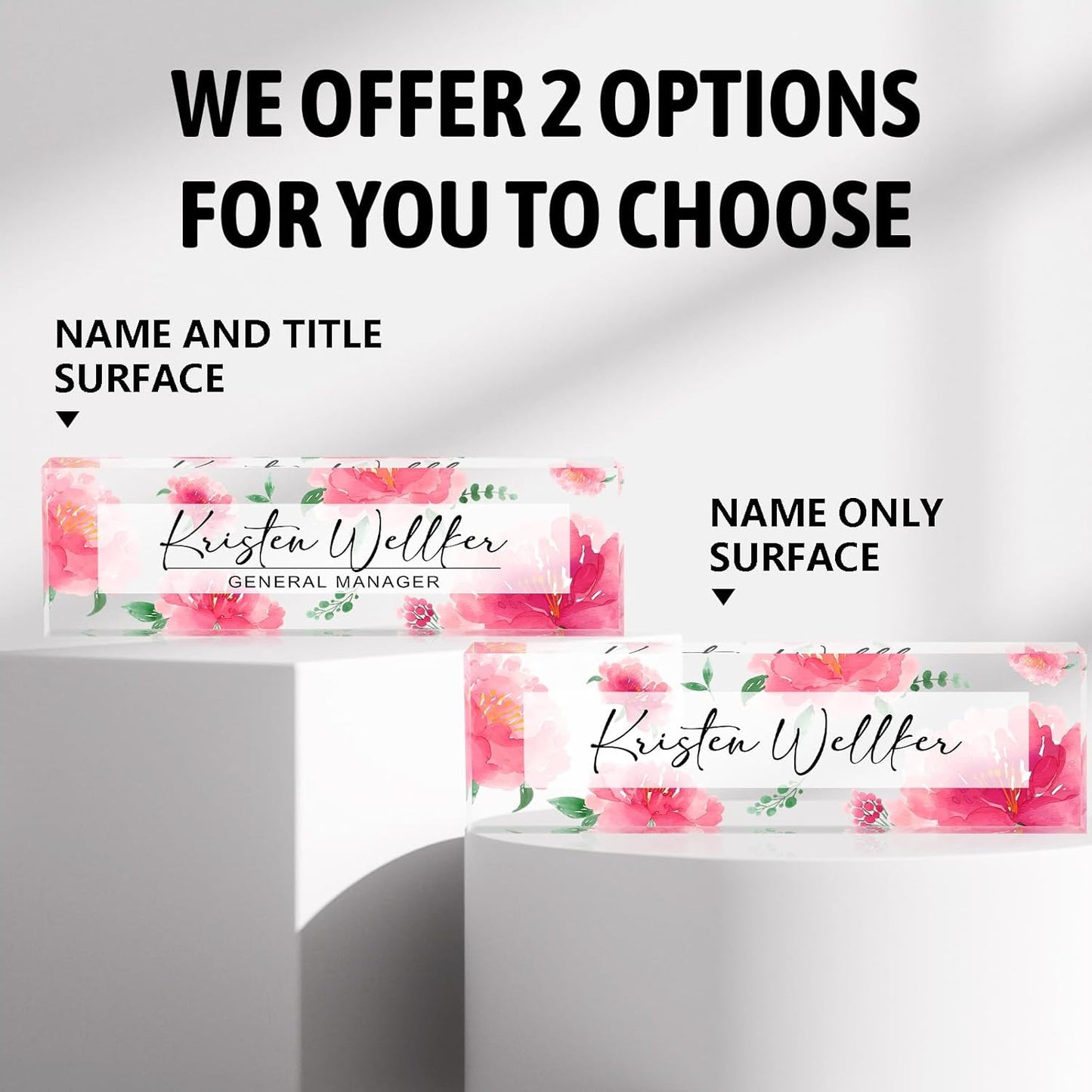 Personalized Name Plate for Desk Custom Acrylic Desk Name Plate Custom Employee Appreciation Gifts Office Gifts for Women, Men, Boss, Coworkers, Teacher, Nurse (Red Peony)
